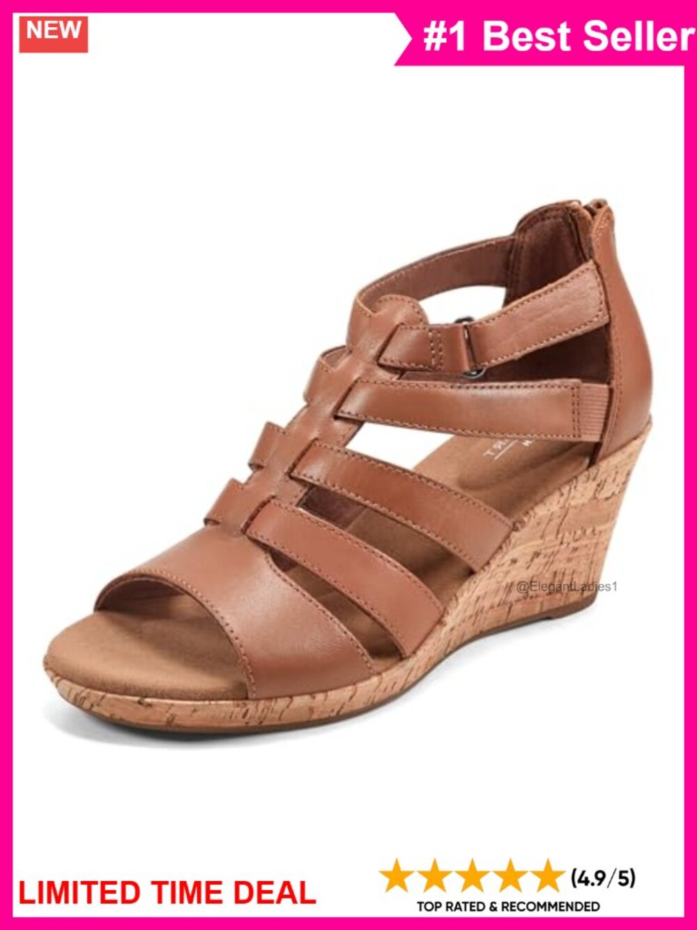 Women's Leather Wedge Gladiator Sandals Ankle Strap Arch Support Zip